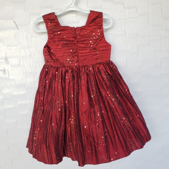 3T red fancy dress sequined crinkle girls dress - Picture 5 of 7